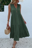 Black A Line V-Neck Long Summer Dress with Buttons