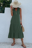 Black A Line V-Neck Long Summer Dress with Buttons