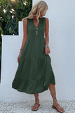 Black A Line V-Neck Long Summer Dress with Buttons
