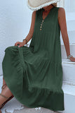 Black A Line V-Neck Long Summer Dress with Buttons