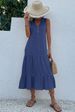 Black A Line V-Neck Long Summer Dress with Buttons