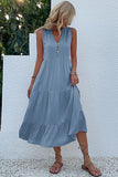 Black A Line V-Neck Long Summer Dress with Buttons