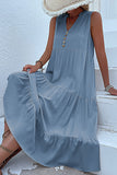 Black A Line V-Neck Long Summer Dress with Buttons