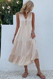Black A Line V-Neck Long Summer Dress with Buttons
