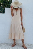 Black A Line V-Neck Long Summer Dress with Buttons