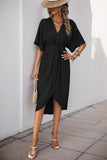Black V-Neck Bodycon Midi Summer Dress with Half Sleeves