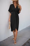 Black V-Neck Bodycon Midi Summer Dress with Half Sleeves