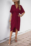 Black V-Neck Bodycon Midi Summer Dress with Half Sleeves