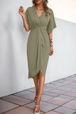 Black V-Neck Bodycon Midi Summer Dress with Half Sleeves