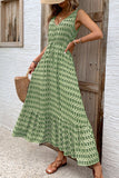 Green Floral V-Neck A Line Long Summer Dress