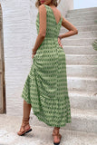 Green Floral V-Neck A Line Long Summer Dress