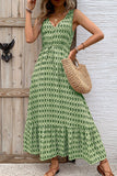 Green Floral V-Neck A Line Long Summer Dress