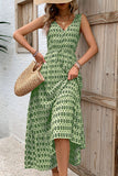 Green Floral V-Neck A Line Long Summer Dress