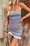 Colorful Bodycon Ruffled Short Summer Dress with Drawstring