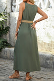 Army Green Scoop Neck A Line Long Summer Dress with Belt