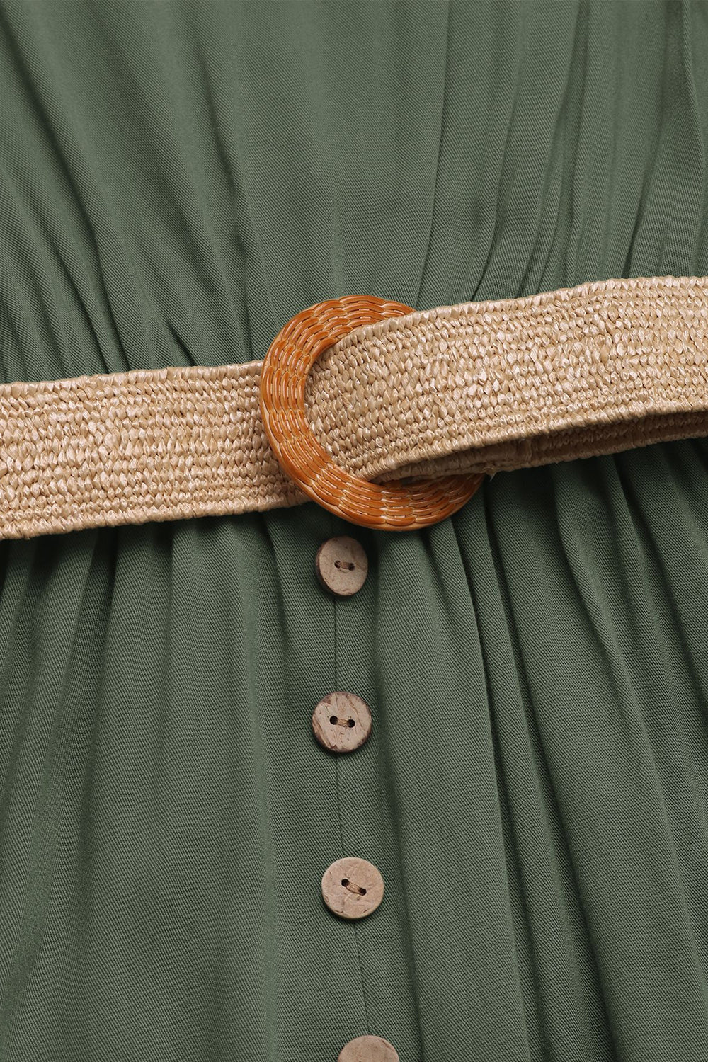 Army Green Scoop Neck A Line Long Summer Dress with Belt