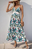 Green Floral Halter A Line Long Summer Dress with Lace