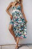 Green Floral Halter A Line Long Summer Dress with Lace