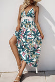 Green Floral Halter A Line Long Summer Dress with Lace