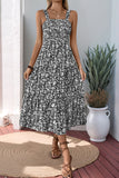 Black Floral A Line Square Neck Long Summer Dress
