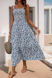 Black Floral A Line Square Neck Long Summer Dress