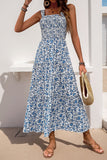 Black Floral A Line Square Neck Long Summer Dress