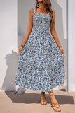 Black Floral A Line Square Neck Long Summer Dress