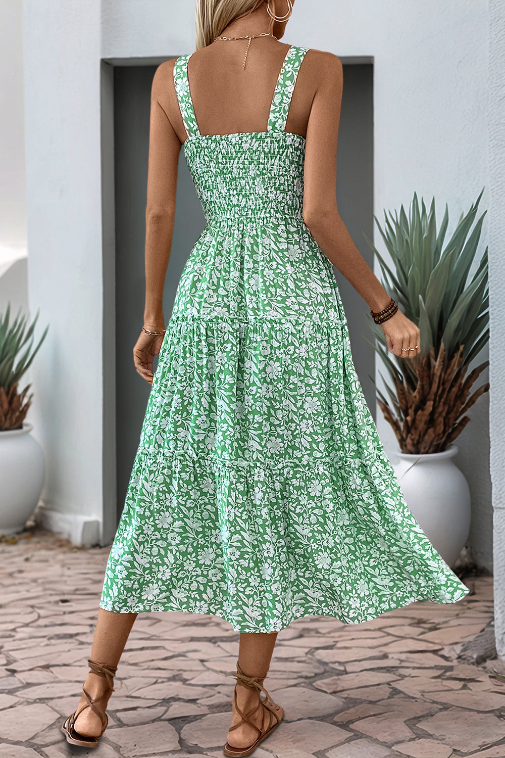 Black Floral A Line Square Neck Long Summer Dress