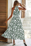 Black Floral A Line High Neck Long Summer Dress with Sash
