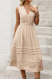 Khaki V-Neck A Line Long Summer Dress