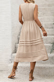 Khaki V-Neck A Line Long Summer Dress