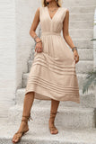 Khaki V-Neck A Line Long Summer Dress