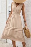 Khaki V-Neck A Line Long Summer Dress