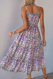 Purple Floral Printed A Line Spaghetti Straps Summer Dress