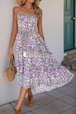 Purple Floral Printed A Line Spaghetti Straps Summer Dress