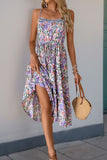 Purple Floral Printed A Line Spaghetti Straps Summer Dress