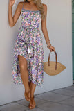 Purple Floral Printed A Line Spaghetti Straps Summer Dress