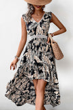 Black Printed A Line Ruffled High-Low Summer Dress