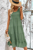 Simple Green A Line Scoop Neck Midi Summer Dress