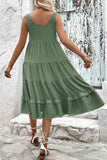 Simple Green A Line Scoop Neck Midi Summer Dress