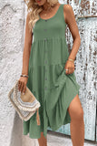 Simple Green A Line Scoop Neck Midi Summer Dress
