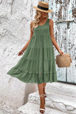 Simple Green A Line Scoop Neck Midi Summer Dress