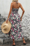 Black Floral Printed A Line Halter Long Summer Dress