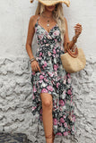 Black Floral Printed A Line Halter Long Summer Dress