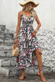 Black Floral Printed A Line Halter Long Summer Dress
