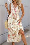 Apricot Floral Printed V Neck A Line Long Summer Dress
