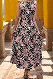 Apricot Floral Printed V Neck A Line Long Summer Dress
