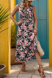 Apricot Floral Printed V Neck A Line Long Summer Dress