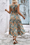 Apricot Floral Printed V Neck A Line Long Summer Dress