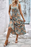 Apricot Floral Printed V Neck A Line Long Summer Dress